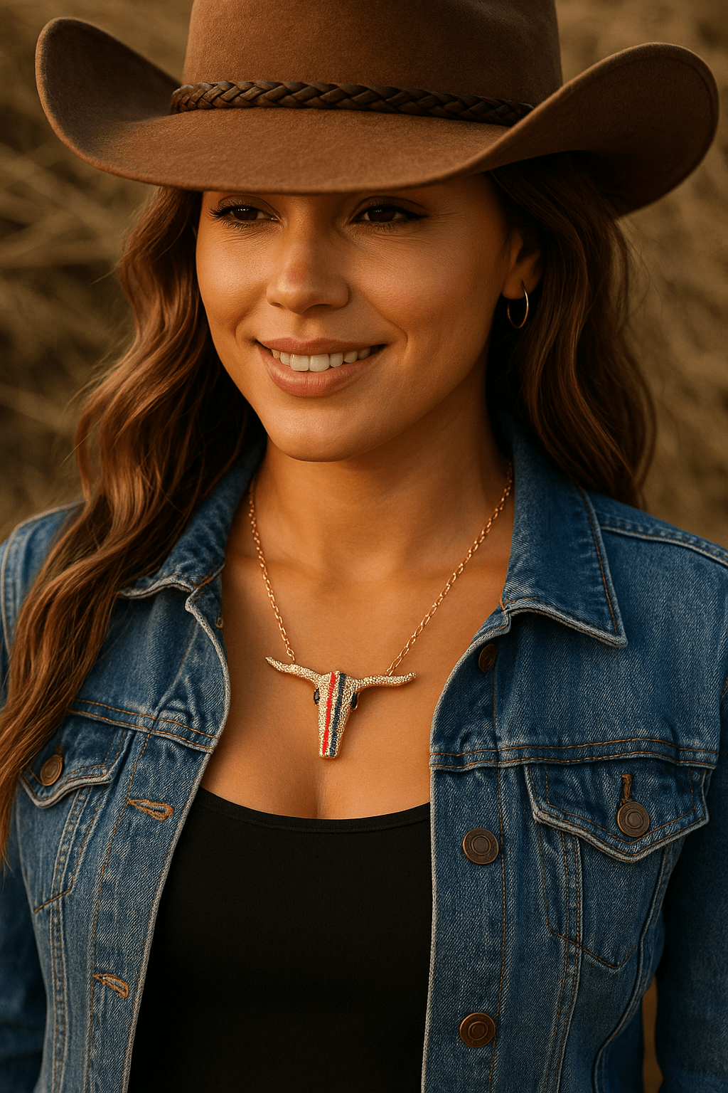 Rhinestone Steer Head Necklace - Cowgirltops.com