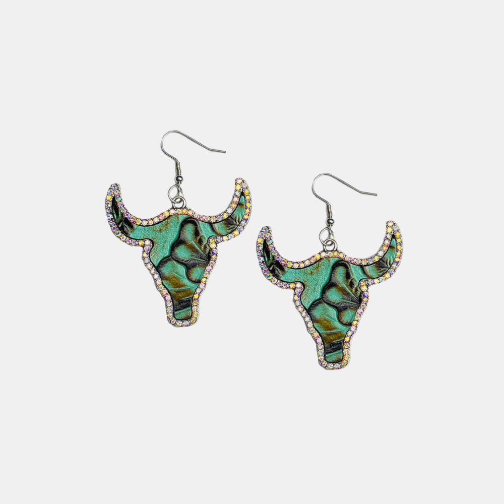 Rhinestone Trim Alloy Bull Earrings - Cowgirltops.com