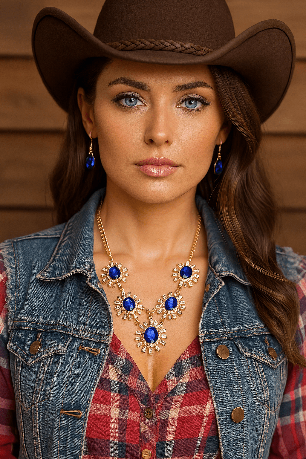 Royal Blue Rhinestone Necklace Set - Cowgirltops.com