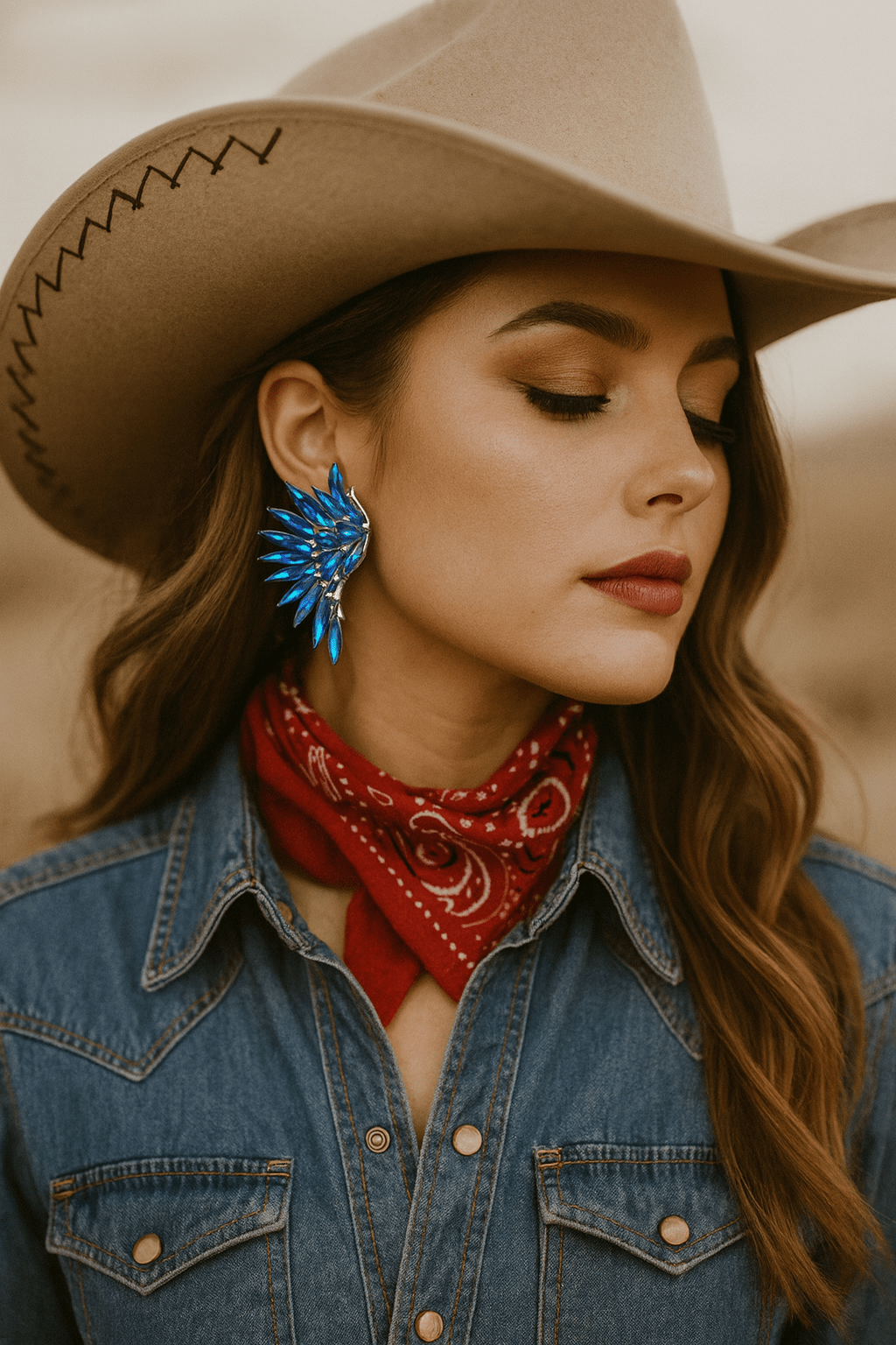 Royal Blue Rhinestone Wing Clip On Earrings - Cowgirltops.com