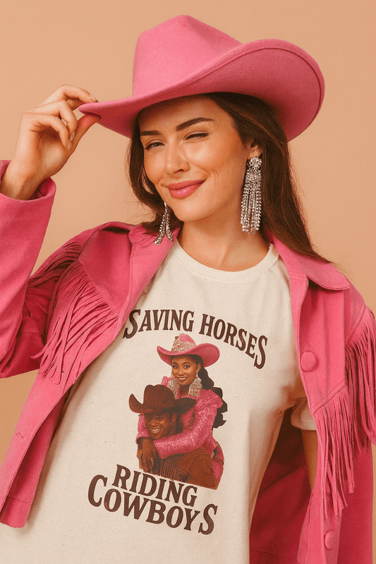 Saving Horses, Riding Cowboys, Womens T-shirt - Cowgirltops.com