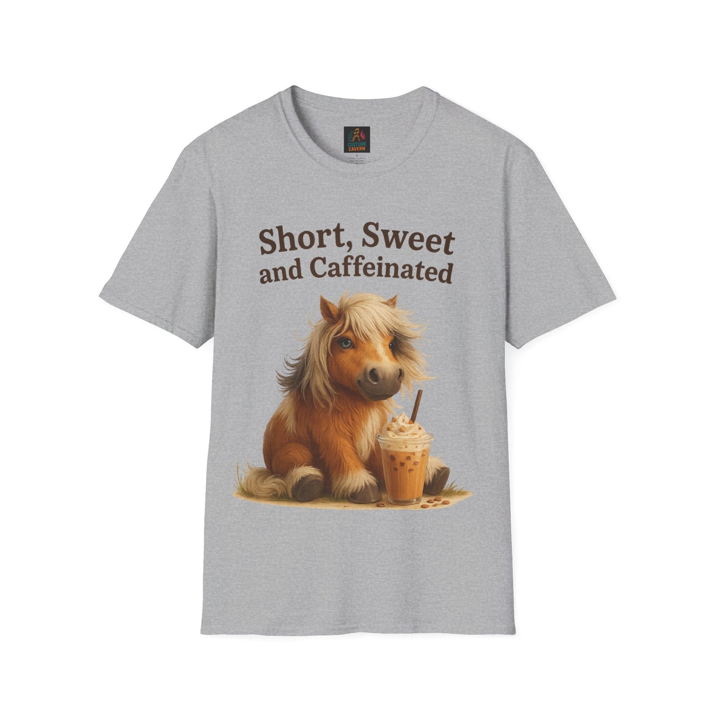 Short, Sweet, and Caffeinated Pony T-Shirt, Cute Animal Tee, Funny Coffee Shirt, Gift for Coffee Lovers, Unisex Funny Tee - Cowgirltops.com