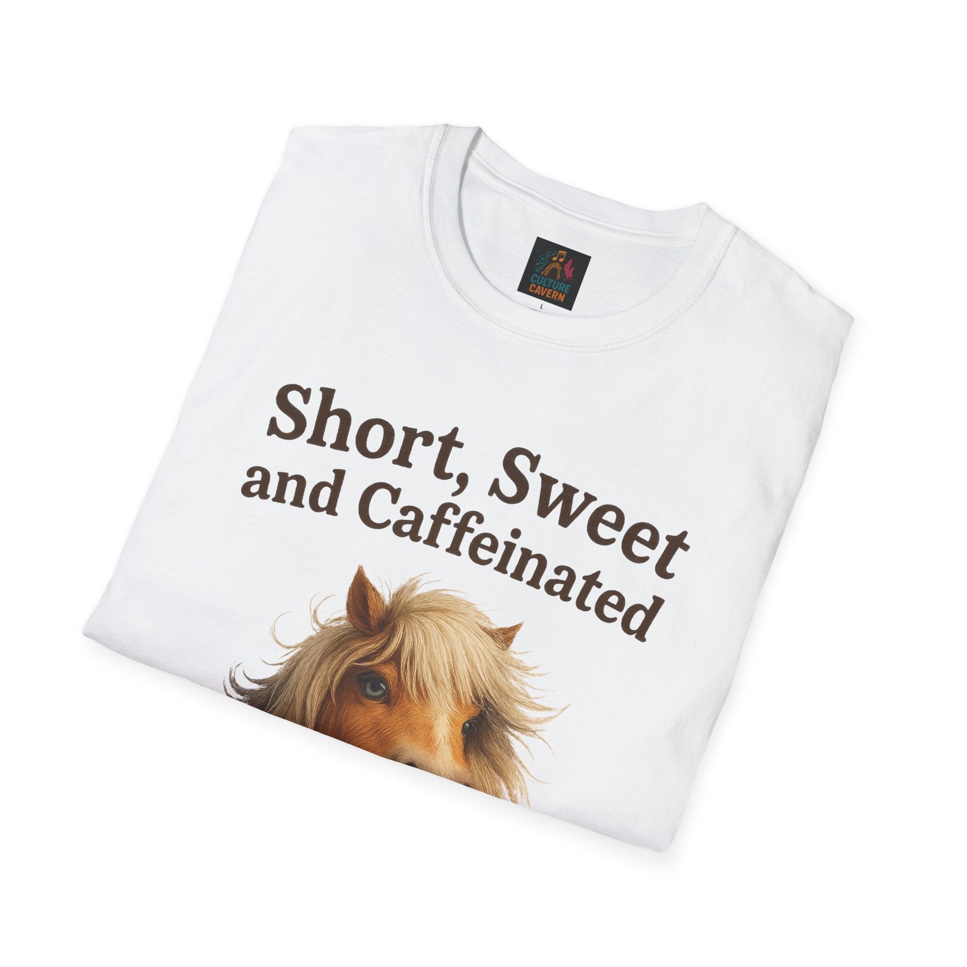 Short, Sweet, and Caffeinated Pony T-Shirt, Cute Animal Tee, Funny Coffee Shirt, Gift for Coffee Lovers, Unisex Funny Tee - Cowgirltops.com