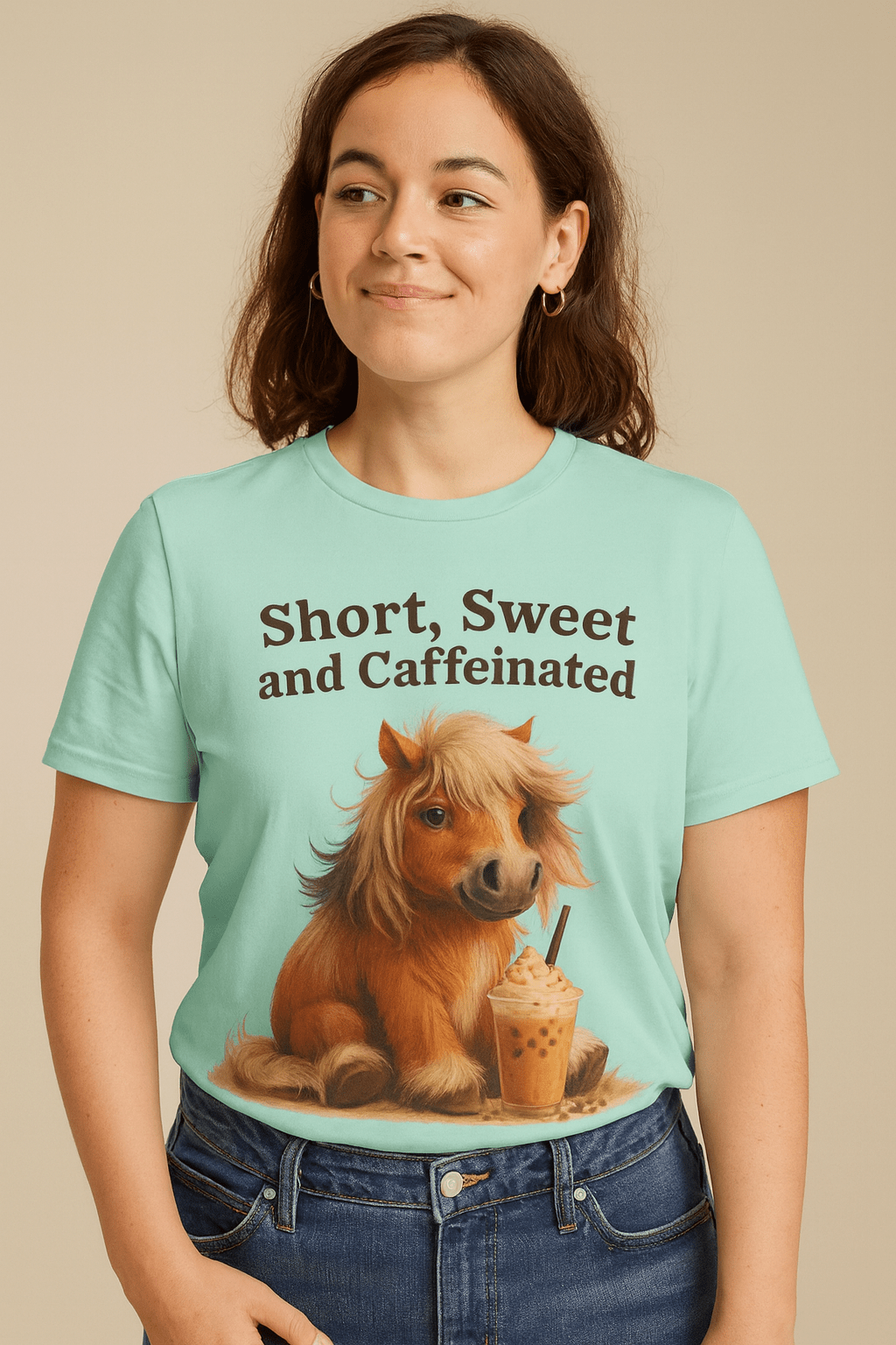 Short, Sweet, and Caffeinated Pony T-Shirt, Cute Animal Tee, Funny Coffee Shirt, Gift for Coffee Lovers, Unisex Funny Tee - Cowgirltops.com