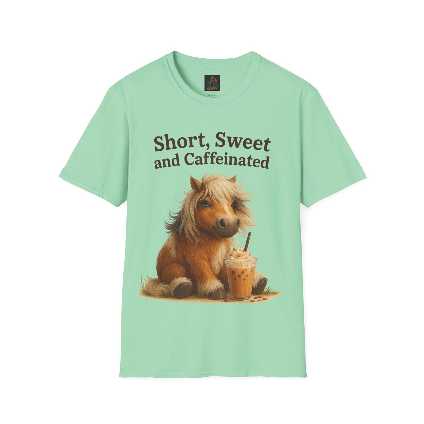 Short, Sweet, and Caffeinated Pony T-Shirt, Cute Animal Tee, Funny Coffee Shirt, Gift for Coffee Lovers, Unisex Funny Tee - Cowgirltops.com