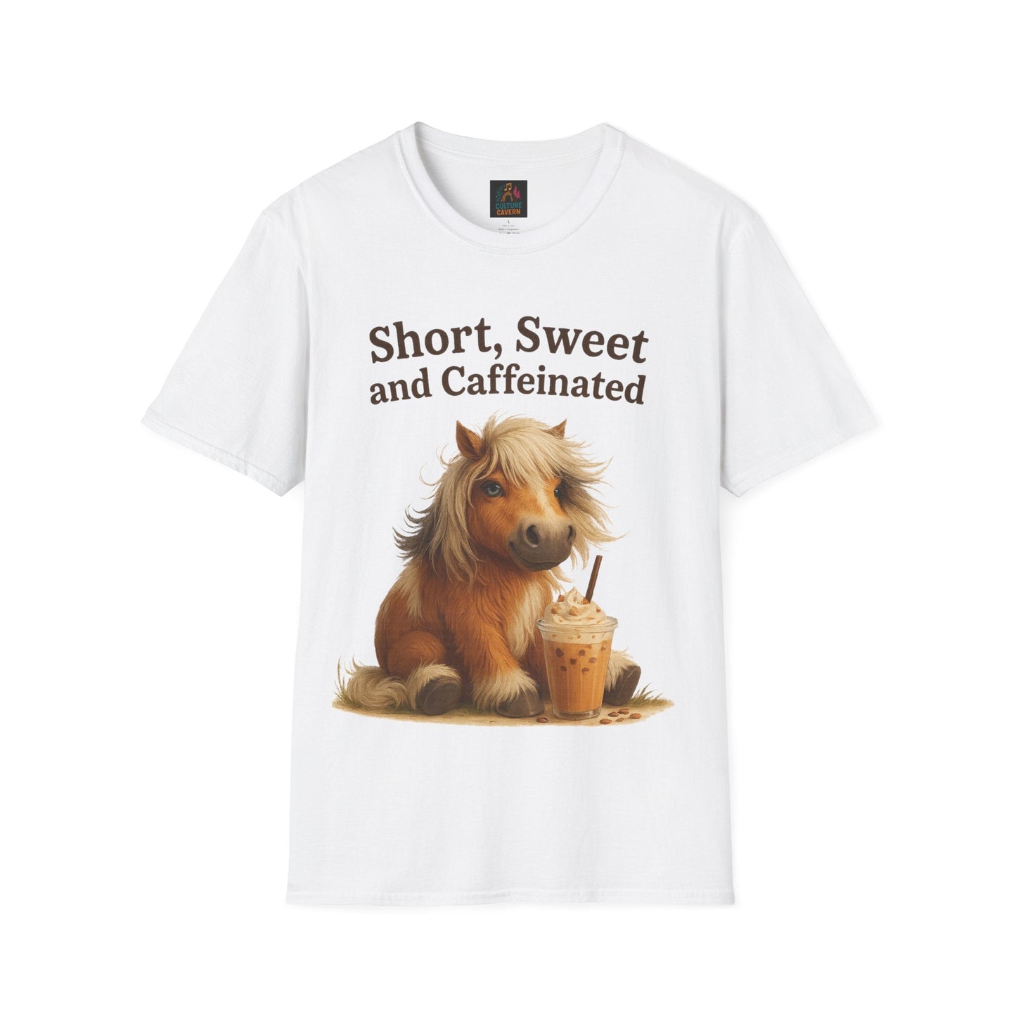 Short, Sweet, and Caffeinated Pony T-Shirt, Cute Animal Tee, Funny Coffee Shirt, Gift for Coffee Lovers, Unisex Funny Tee - Cowgirltops.com
