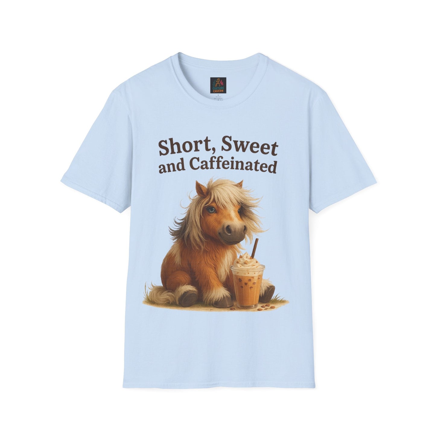 Short, Sweet, and Caffeinated Pony T-Shirt, Cute Animal Tee, Funny Coffee Shirt, Gift for Coffee Lovers, Unisex Funny Tee - Cowgirltops.com
