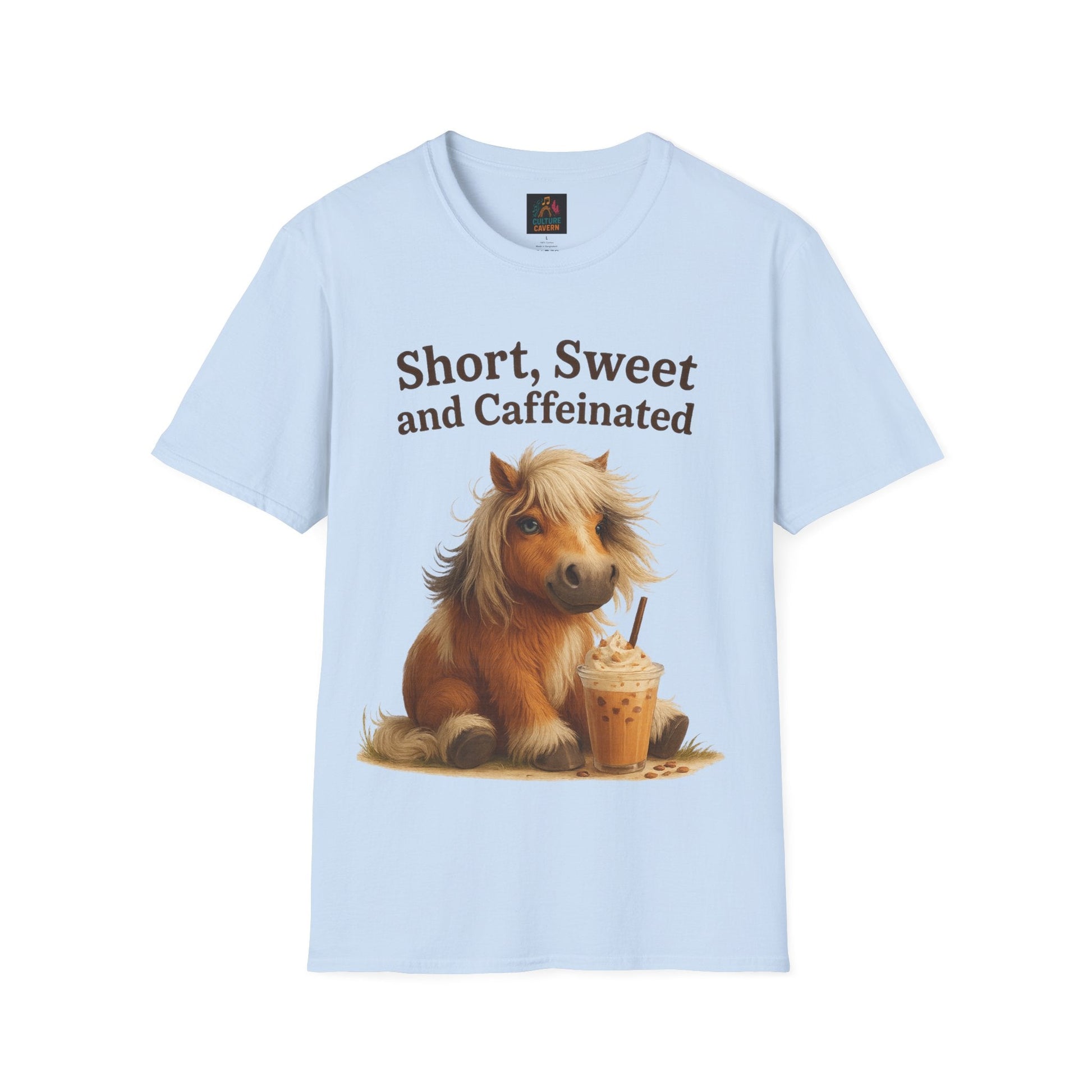 Short, Sweet, and Caffeinated Pony T-Shirt, Cute Animal Tee, Funny Coffee Shirt, Gift for Coffee Lovers, Unisex Funny Tee - Cowgirltops.com