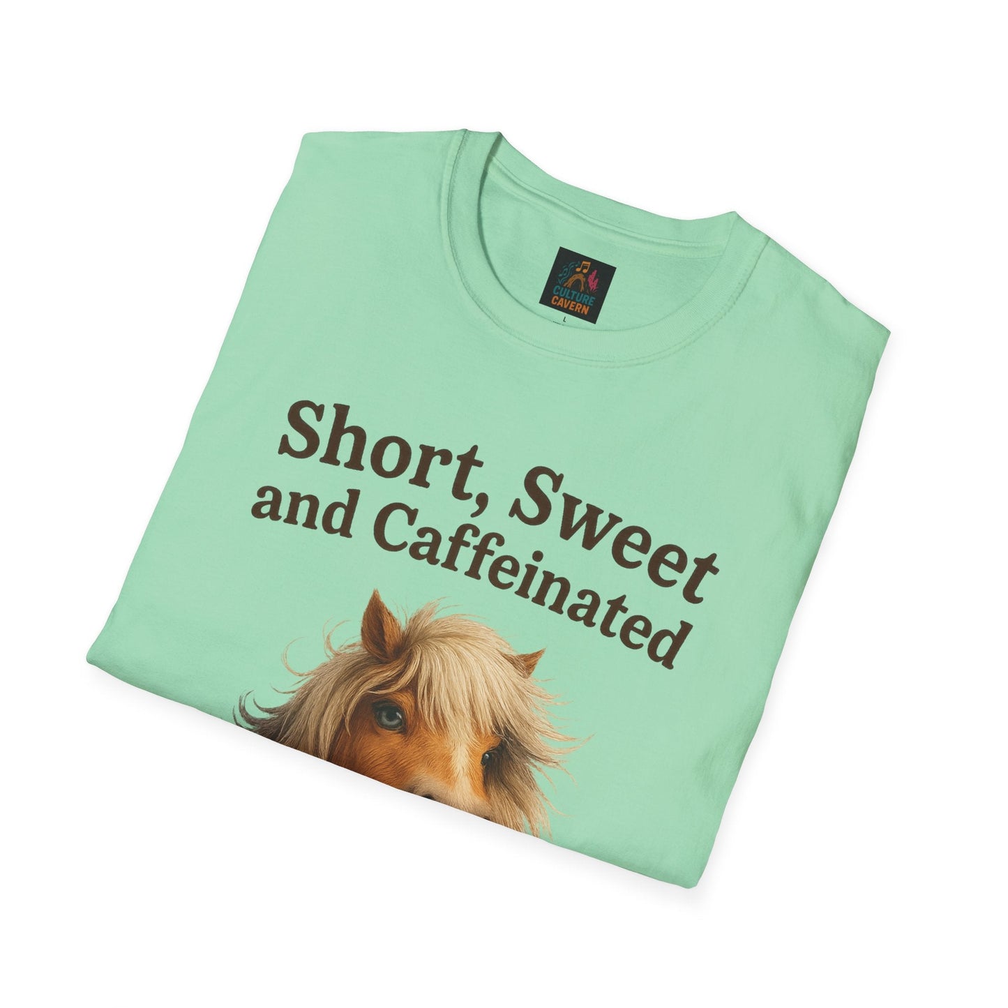 Short, Sweet, and Caffeinated Pony T-Shirt, Cute Animal Tee, Funny Coffee Shirt, Gift for Coffee Lovers, Unisex Funny Tee - Cowgirltops.com