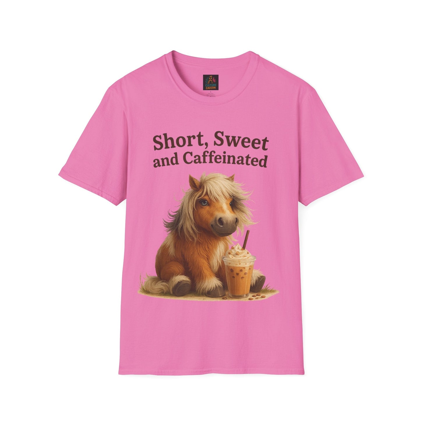 Short, Sweet, and Caffeinated Pony T-Shirt, Cute Animal Tee, Funny Coffee Shirt, Gift for Coffee Lovers, Unisex Funny Tee - Cowgirltops.com