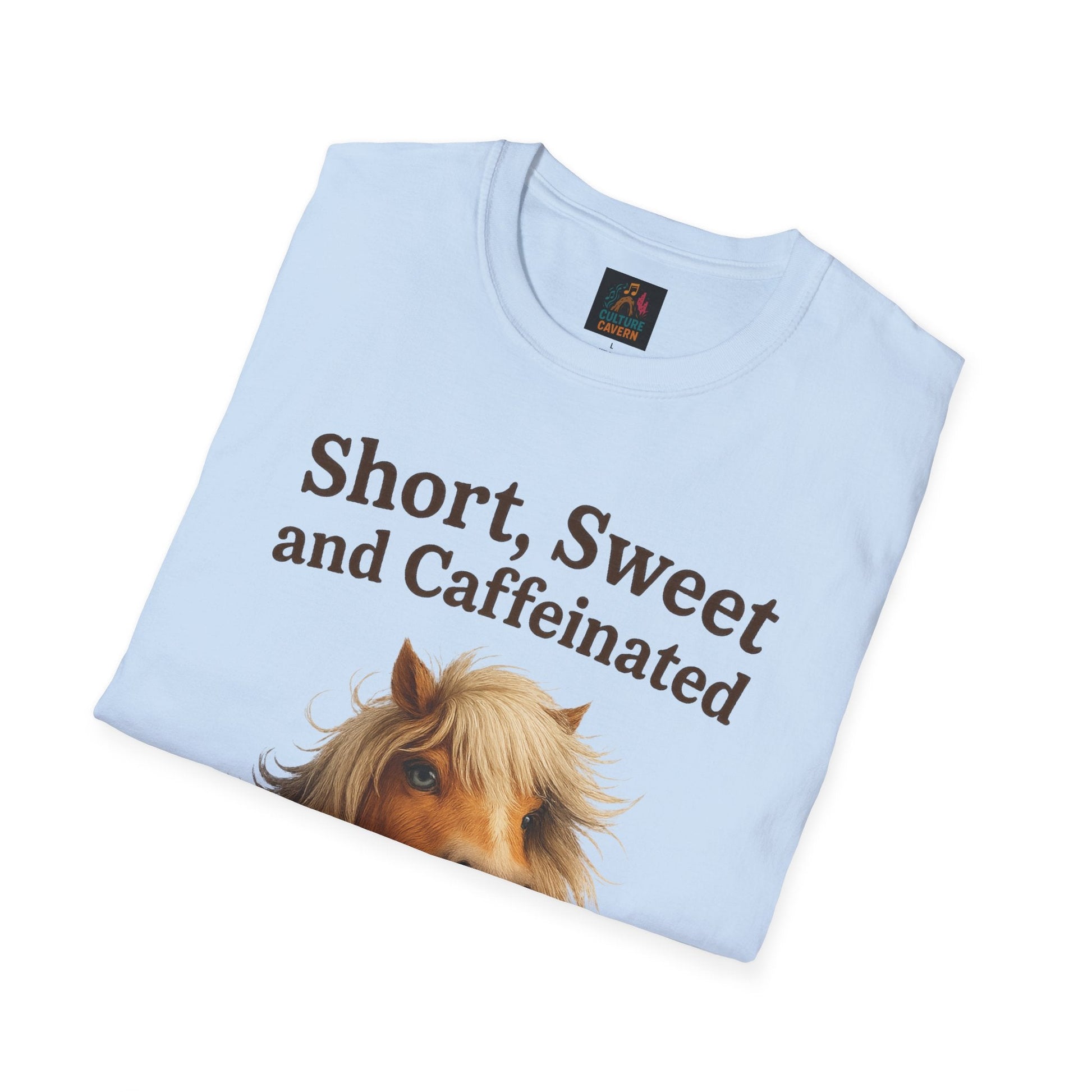 Short, Sweet, and Caffeinated Pony T-Shirt, Cute Animal Tee, Funny Coffee Shirt, Gift for Coffee Lovers, Unisex Funny Tee - Cowgirltops.com