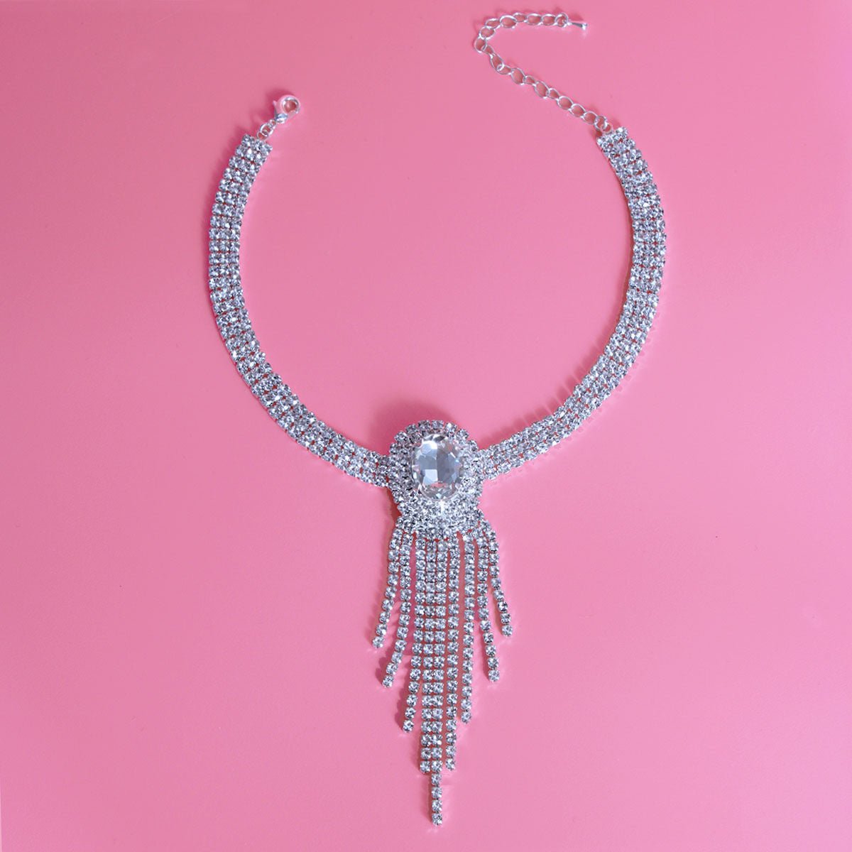 Silver Frame Fringe Rhinestone Choker - Cowgirltops.com