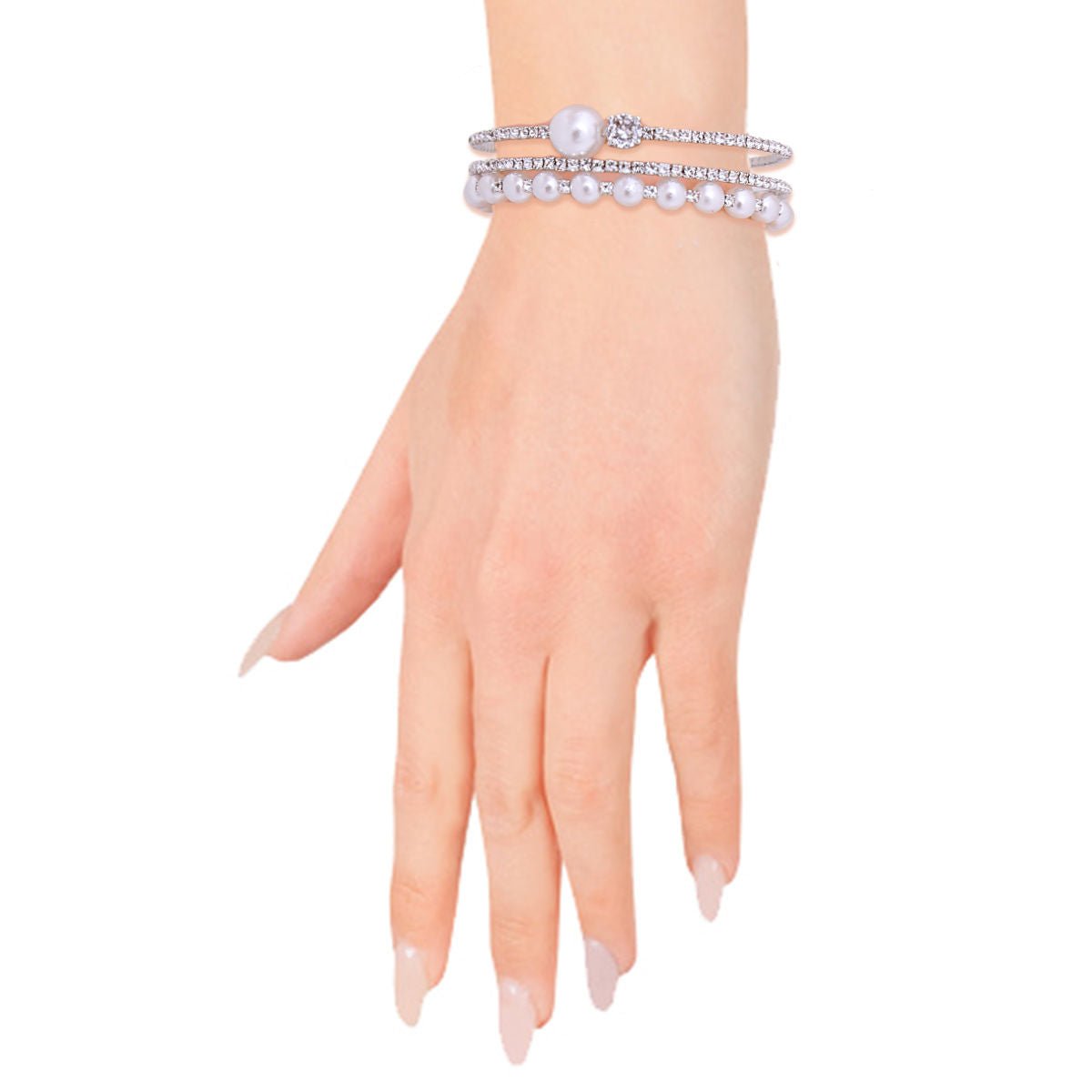 Silver Pearl 3 Line Rhinestone Cuff - Cowgirltops.com