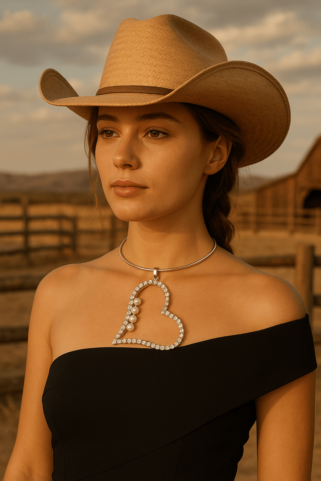 Silver Pearl Rhinestone Heart Choker - Cowgirltops.com