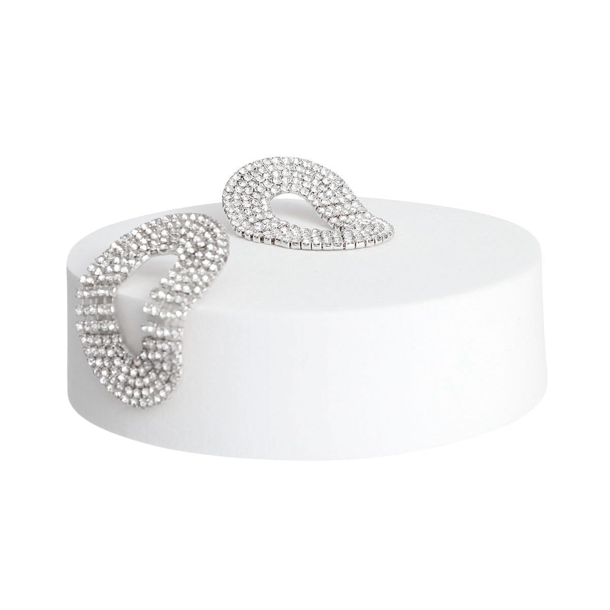 Silver Rhinestone 5 Line Oval Earrings - Cowgirltops.com