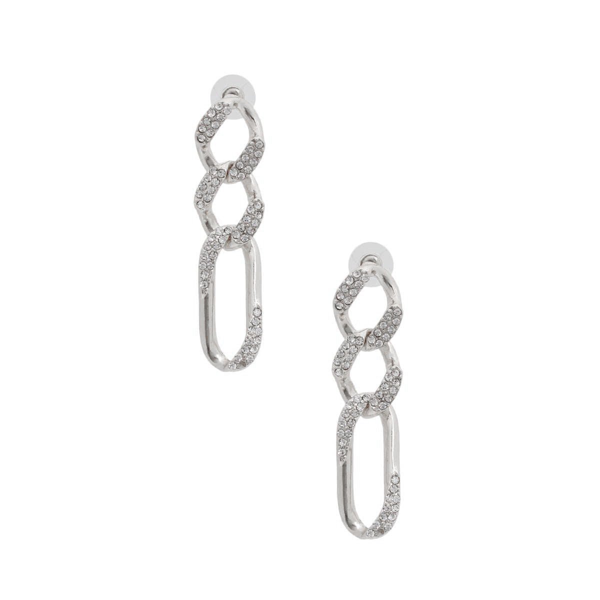 Silver Rhinestone Crusted Chain Earrings - Cowgirltops.com
