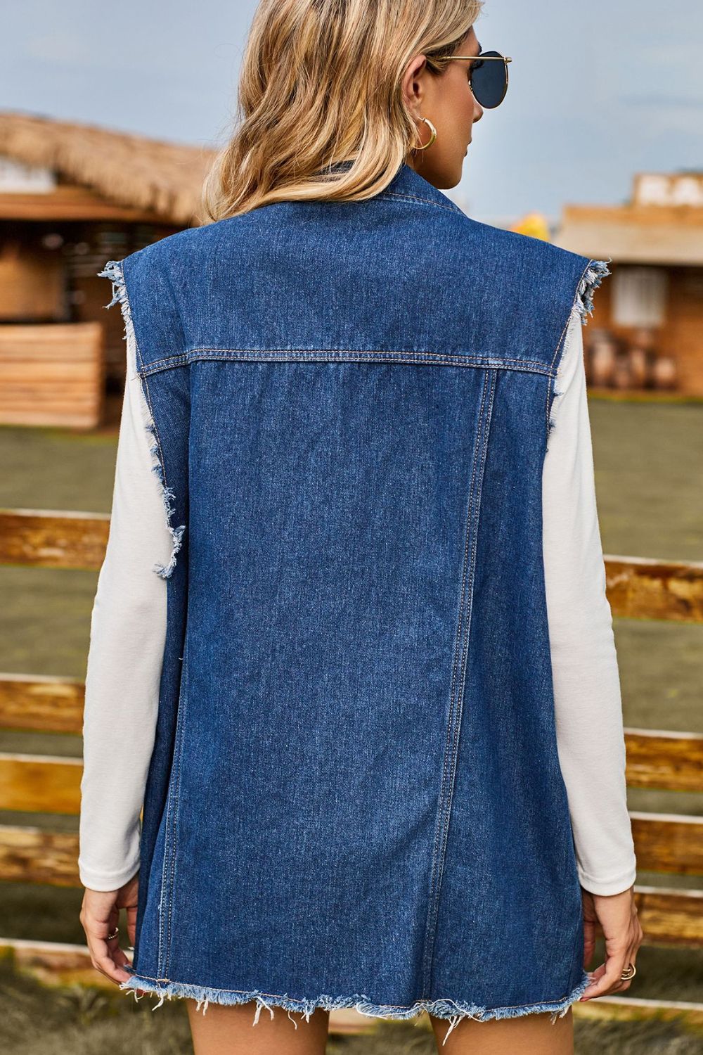 Sleeveless Button - Up Collared Denim Top with Pockets - Cowgirltops.com