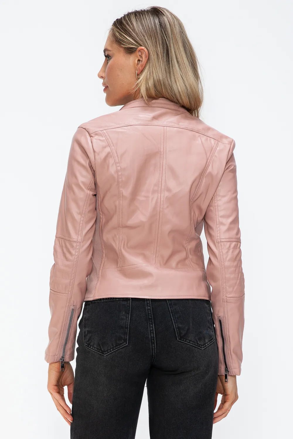 Snobbish Faux Leather Zip Up Drawstring Hooded Jacket - Cowgirltops.com