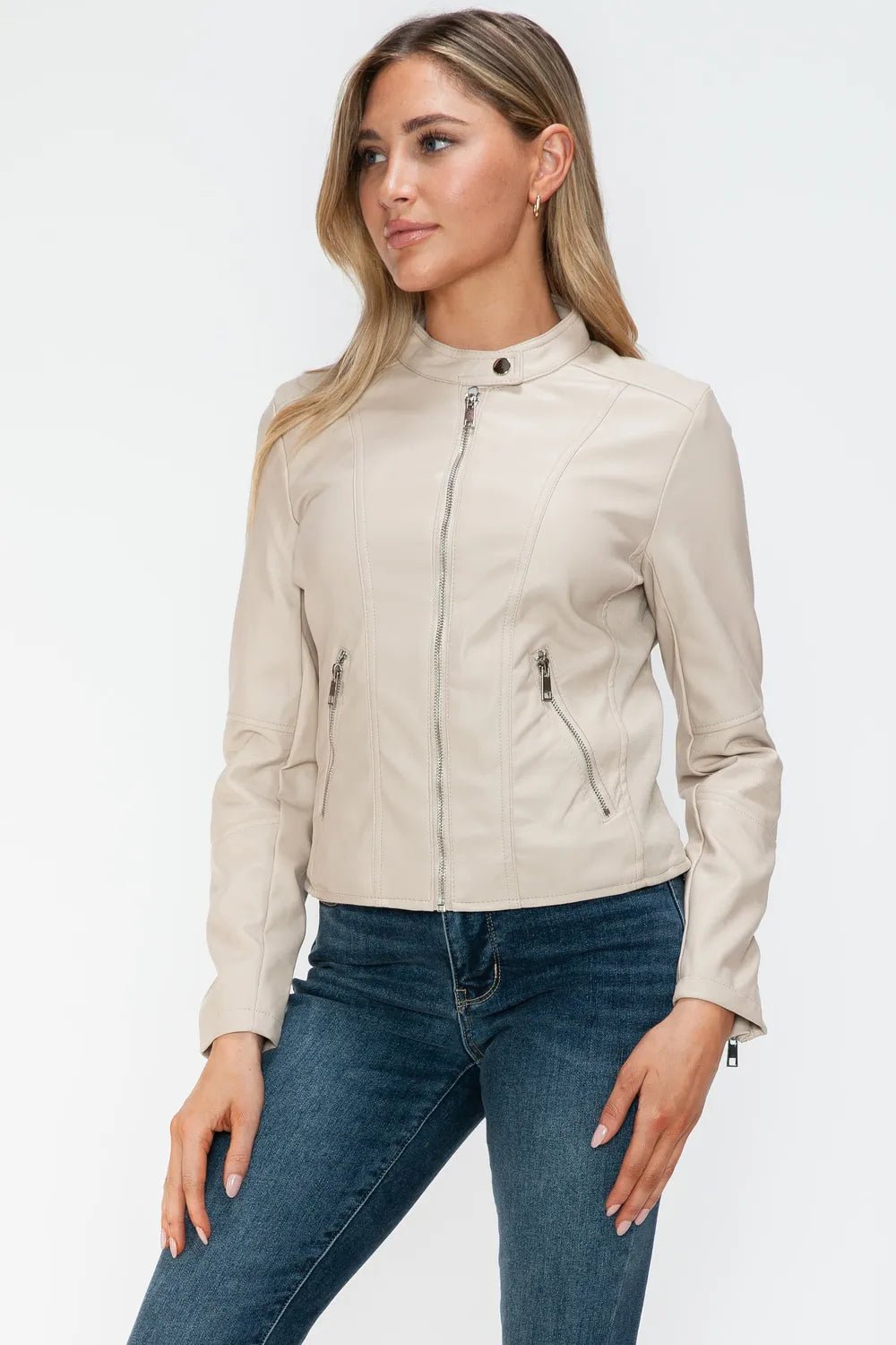 Snobbish PU Leather Zip Up Jacket with Pockets - Cowgirltops.com