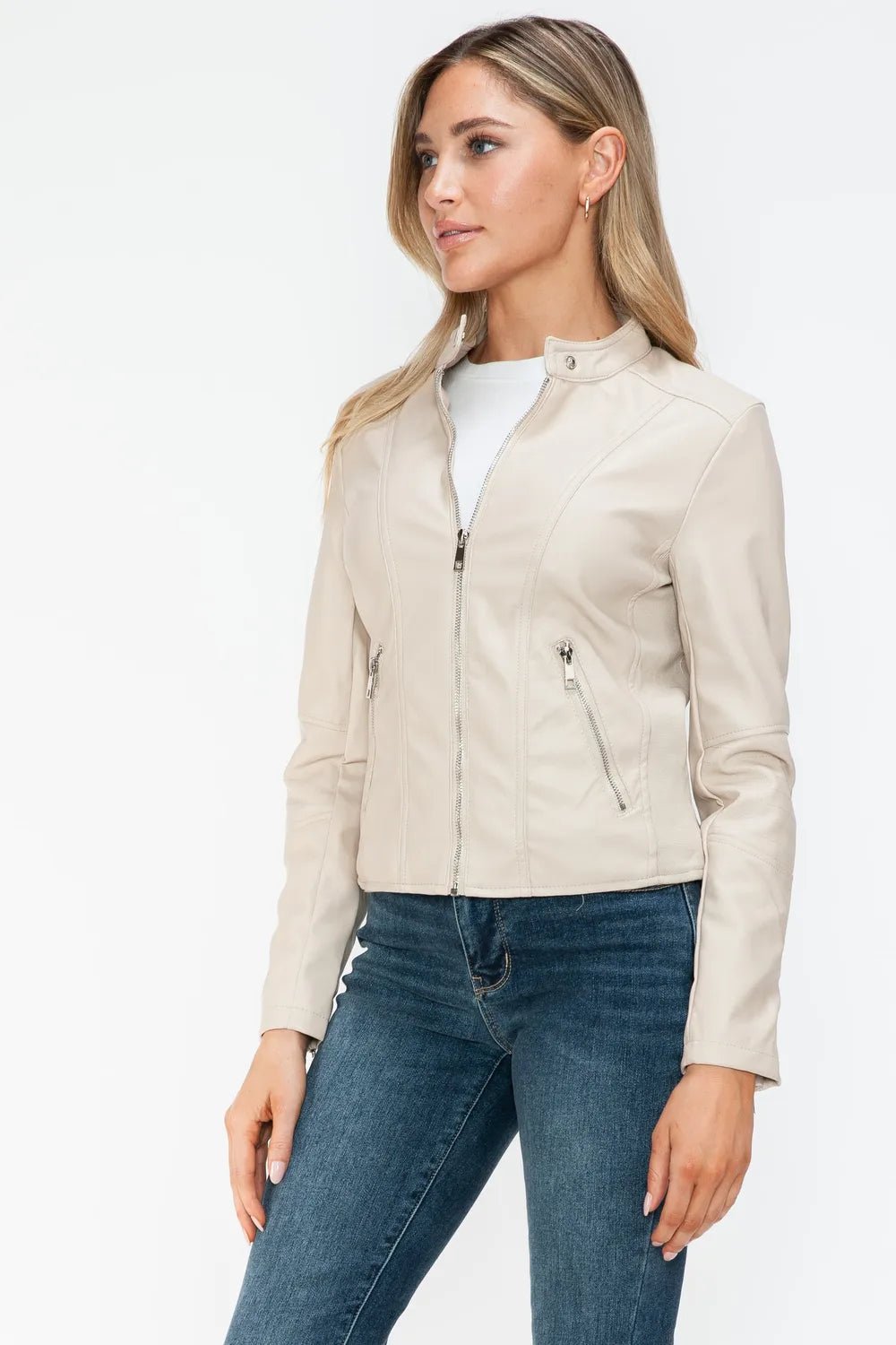 Snobbish PU Leather Zip Up Jacket with Pockets - Cowgirltops.com