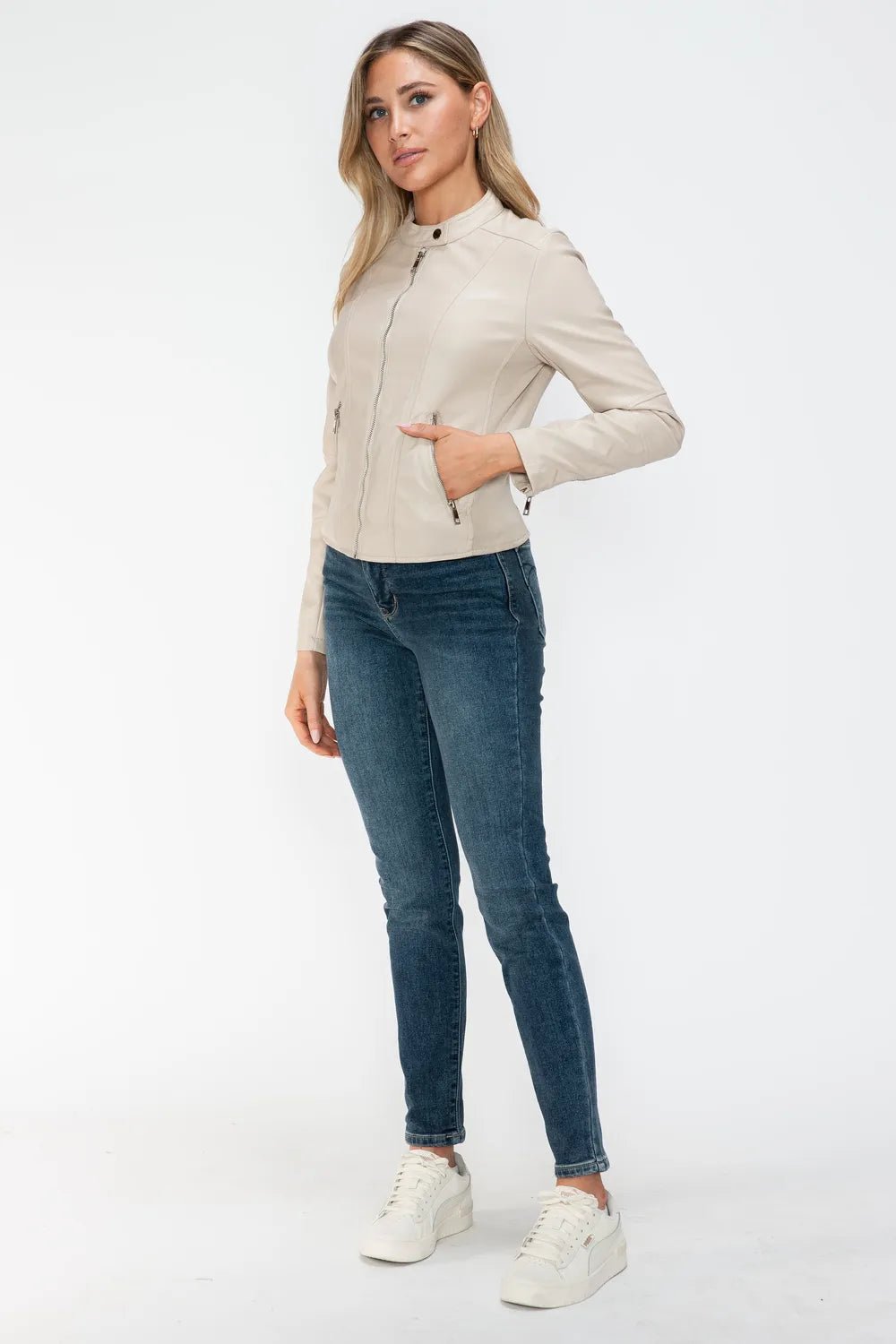 Snobbish PU Leather Zip Up Jacket with Pockets - Cowgirltops.com