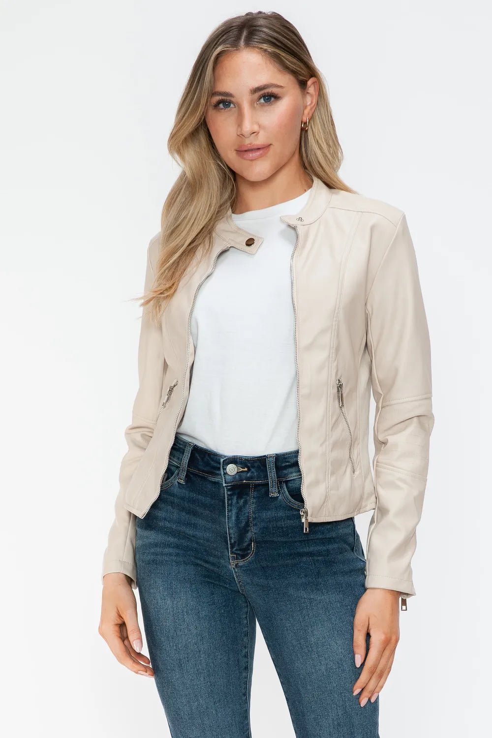 Snobbish PU Leather Zip Up Jacket with Pockets - Cowgirltops.com