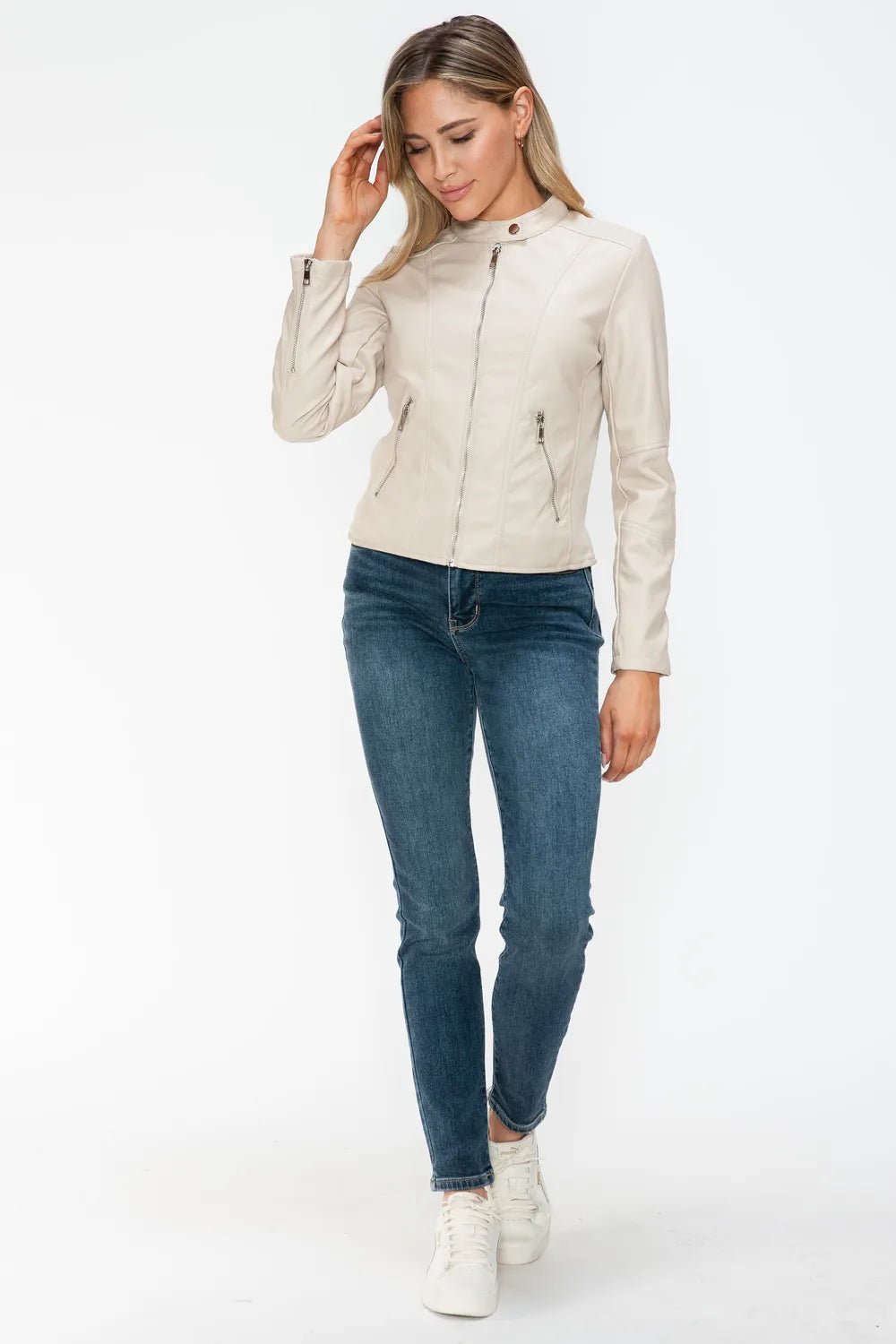 Snobbish PU Leather Zip Up Jacket with Pockets - Cowgirltops.com