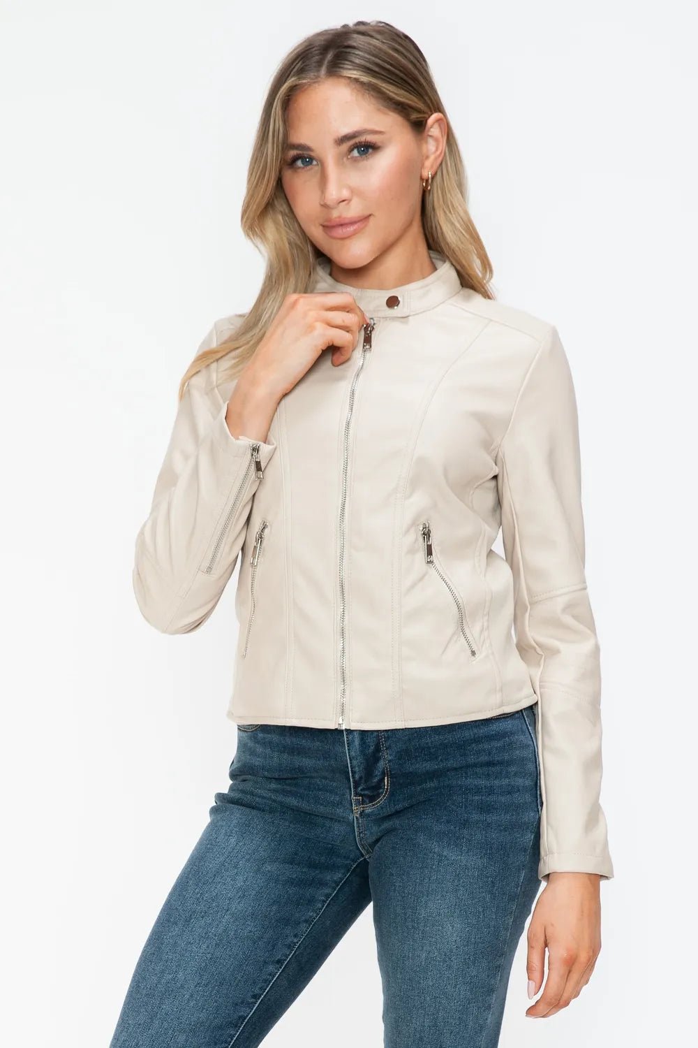 Snobbish PU Leather Zip Up Jacket with Pockets - Cowgirltops.com