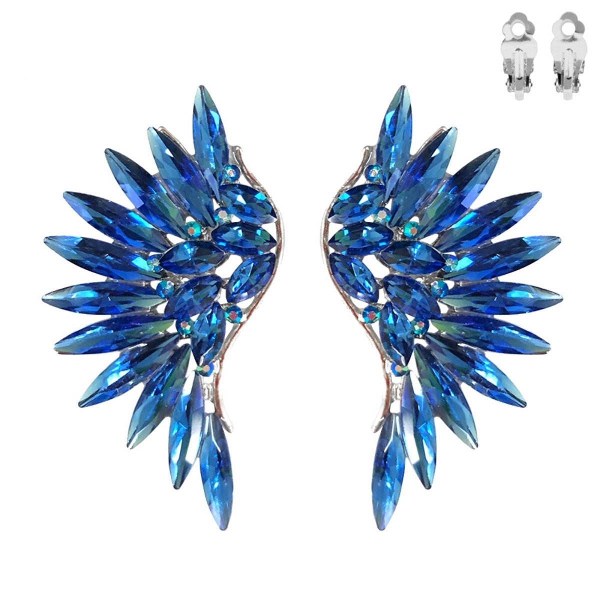 Sorority Royal Blue Rhinestone Wing Clip Ons - Cowgirltops.com