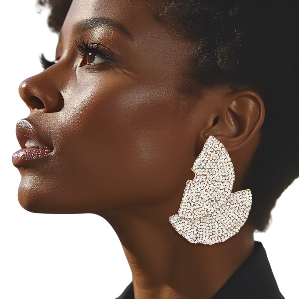 Stud 1920s Gold Ruffle Fan Rhinestone Earrings - Cowgirltops.com