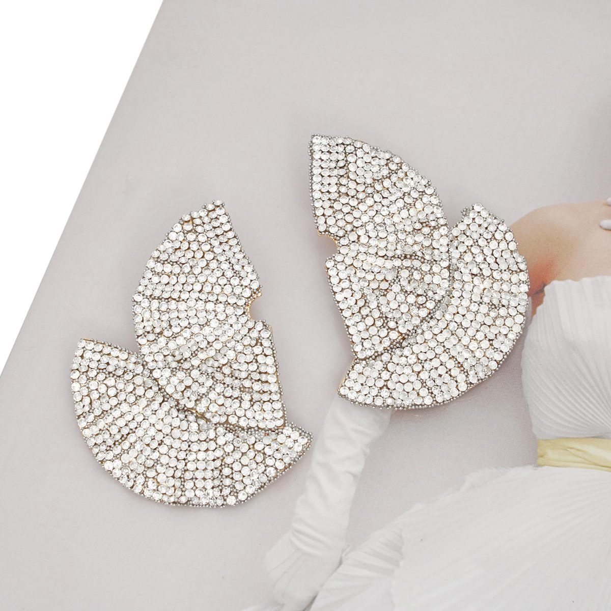 Stud 1920s Gold Ruffle Fan Rhinestone Earrings - Cowgirltops.com