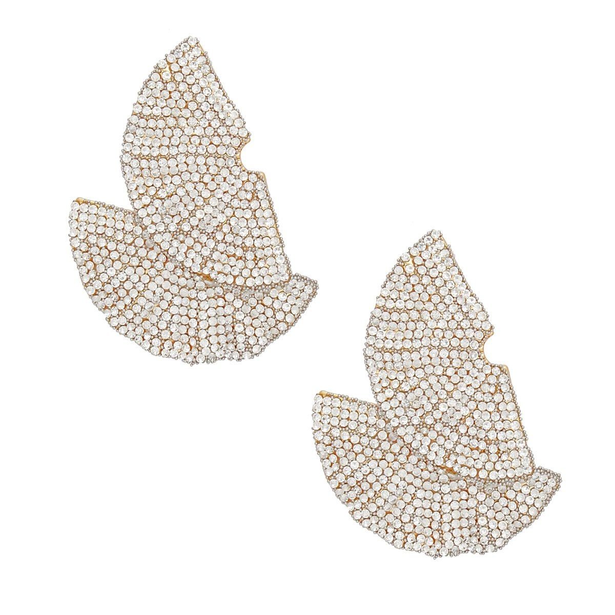 Stud 1920s Gold Ruffle Fan Rhinestone Earrings - Cowgirltops.com