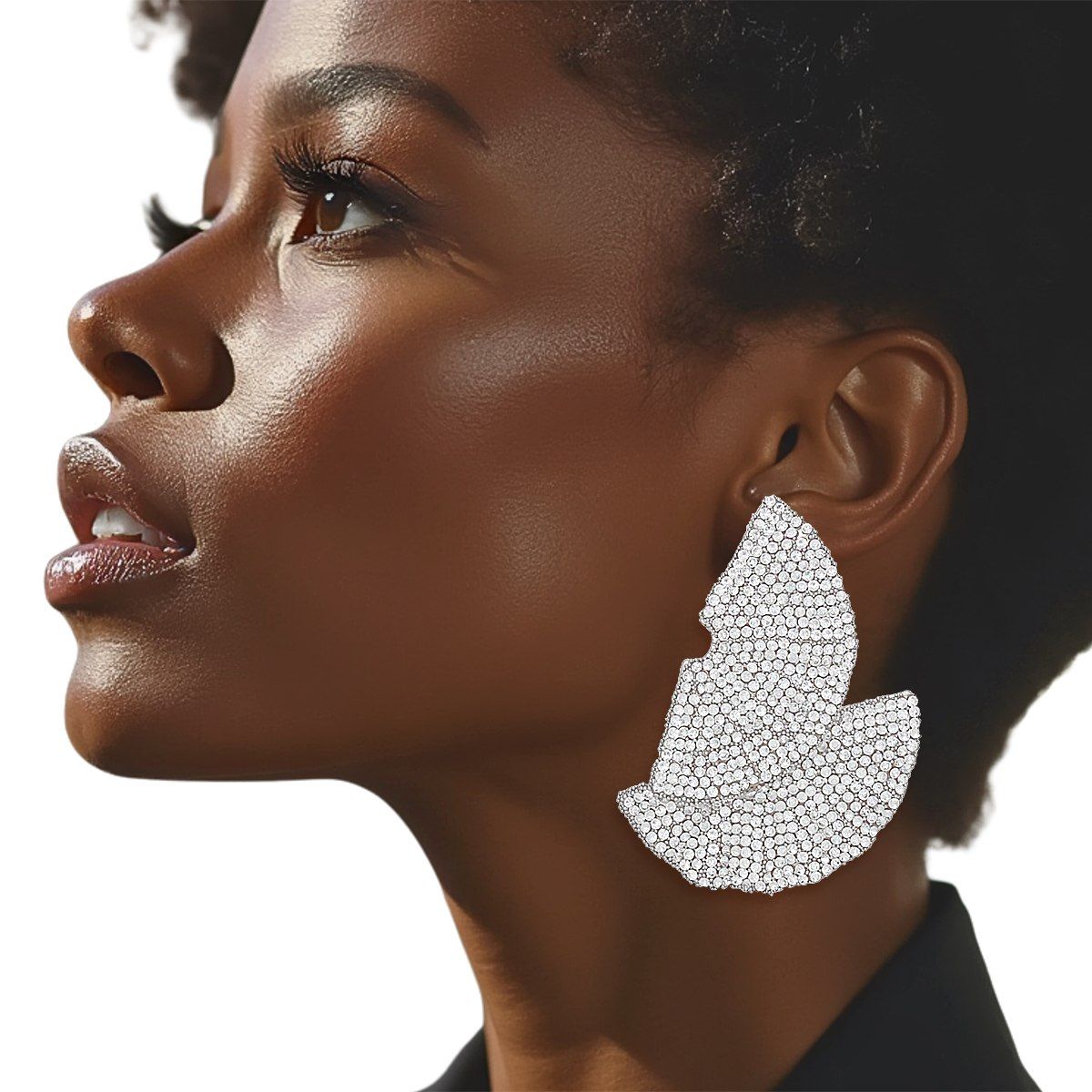 Stud 1920s Silver Ruffle Fan Rhinestone Earrings - Cowgirltops.com