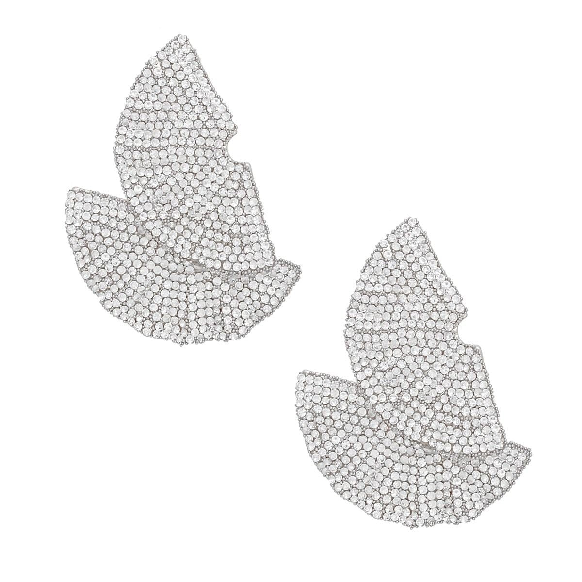 Stud 1920s Silver Ruffle Fan Rhinestone Earrings - Cowgirltops.com