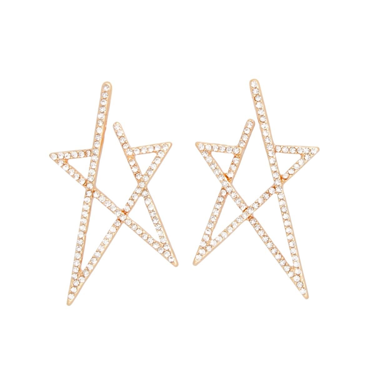 Stud Gold Rhinestone Angled Star Earrings Women - Cowgirltops.com