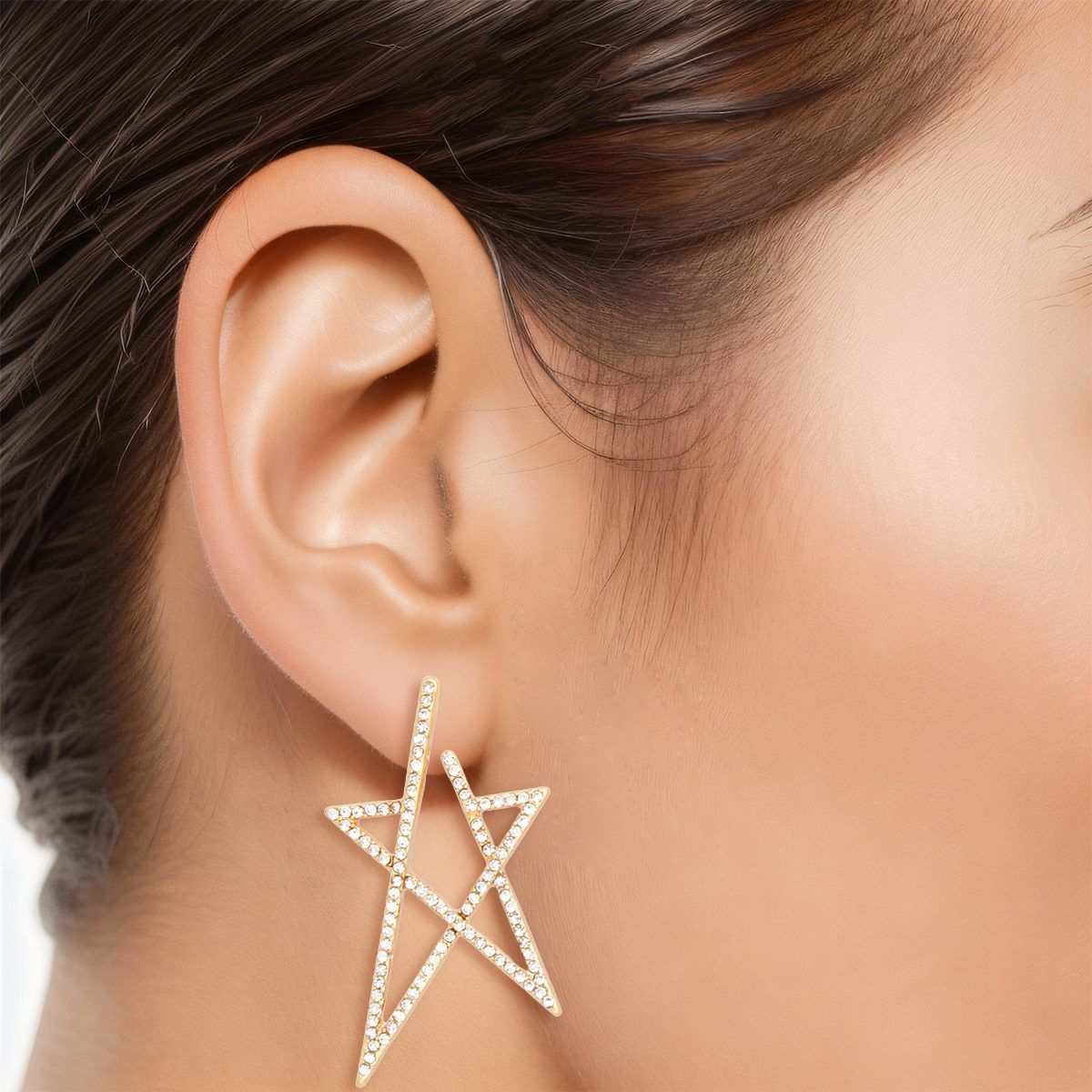 Stud Gold Rhinestone Angled Star Earrings Women - Cowgirltops.com