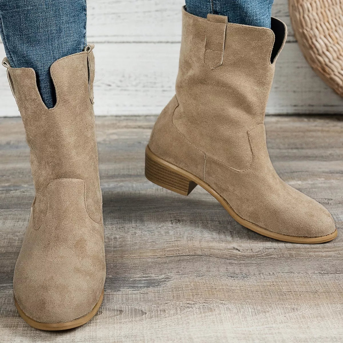 Suede Block Heel Western Boots - Cowgirltops.com