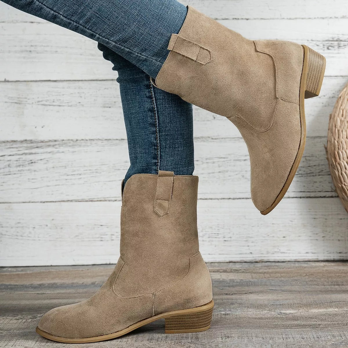Suede Block Heel Western Boots - Cowgirltops.com