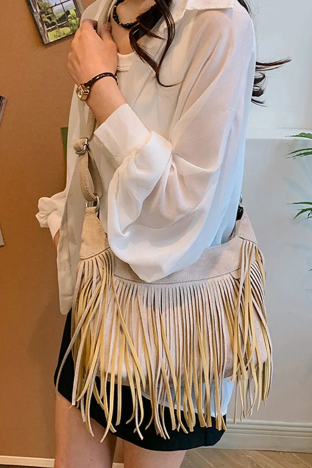 Suede Fringe Adjustable Strap Shoulder Bag - Cowgirltops.com