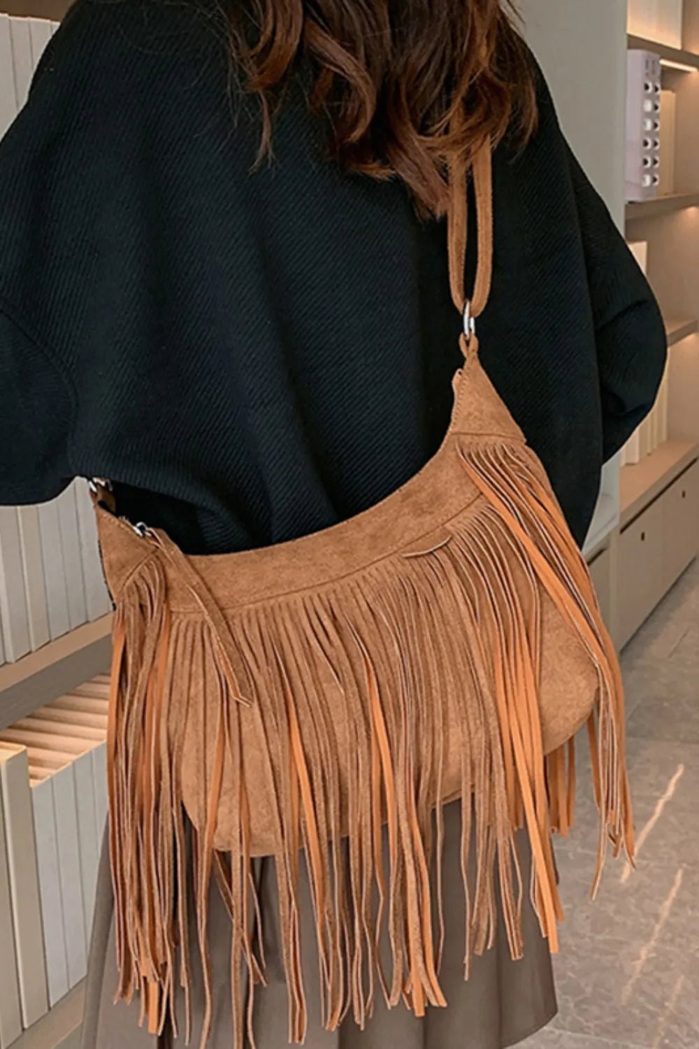 Suede Fringe Adjustable Strap Shoulder Bag - Cowgirltops.com