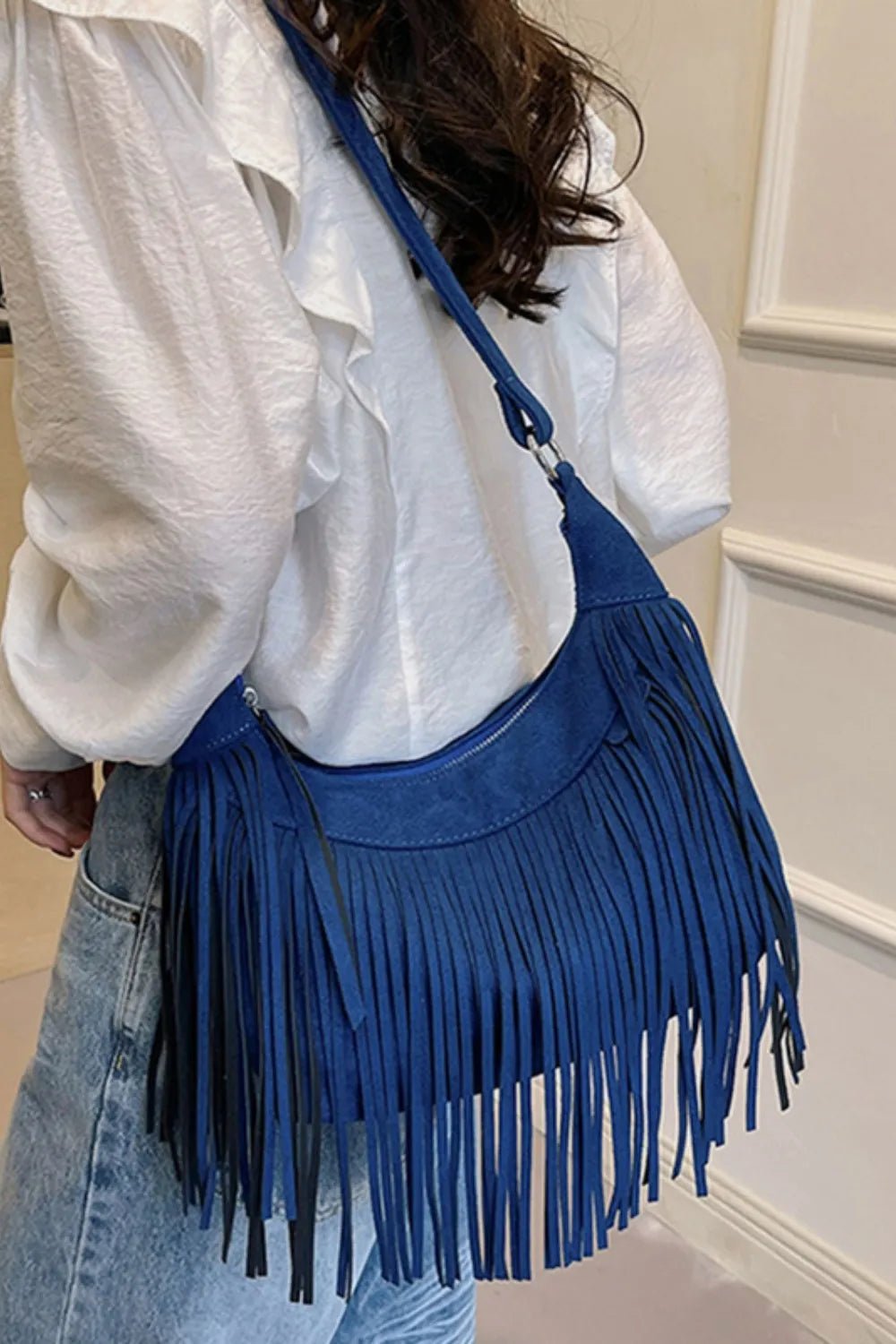 Suede Fringe Adjustable Strap Shoulder Bag - Cowgirltops.com