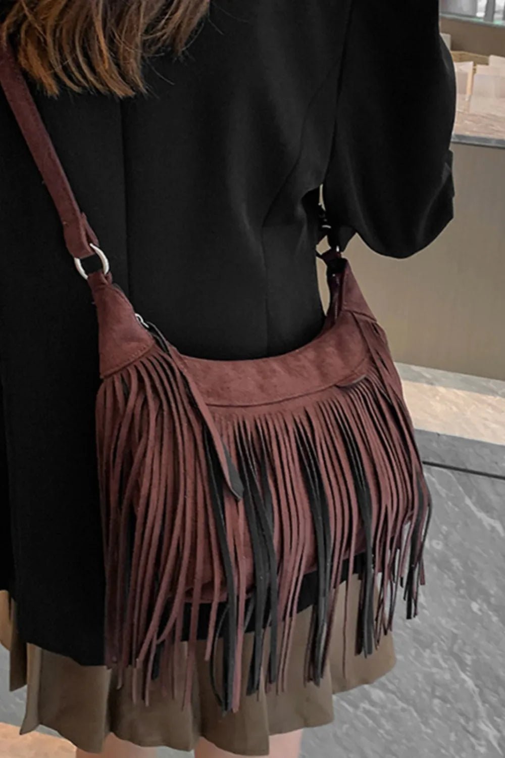 Suede Fringe Adjustable Strap Shoulder Bag - Cowgirltops.com