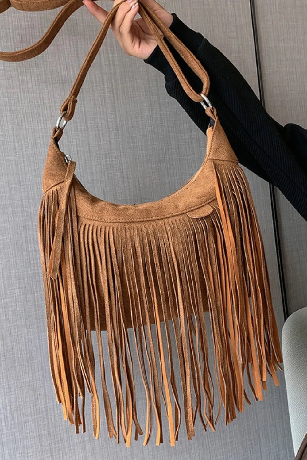 Suede Fringe Adjustable Strap Shoulder Bag - Cowgirltops.com