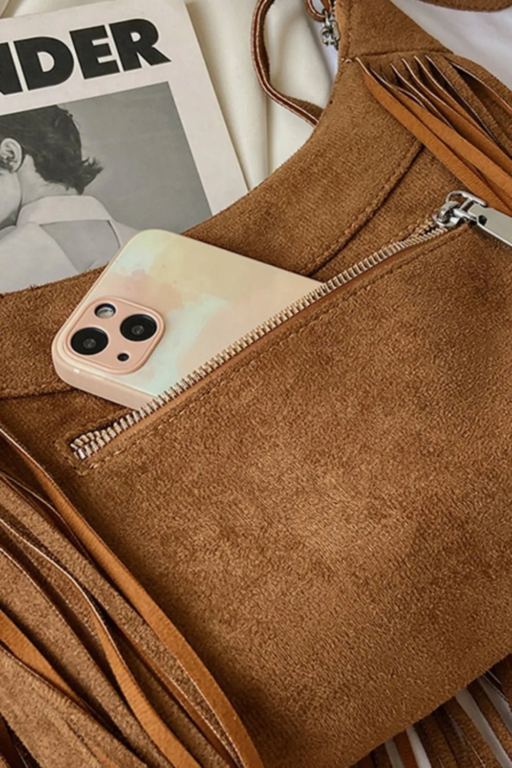 Suede Fringe Adjustable Strap Shoulder Bag - Cowgirltops.com