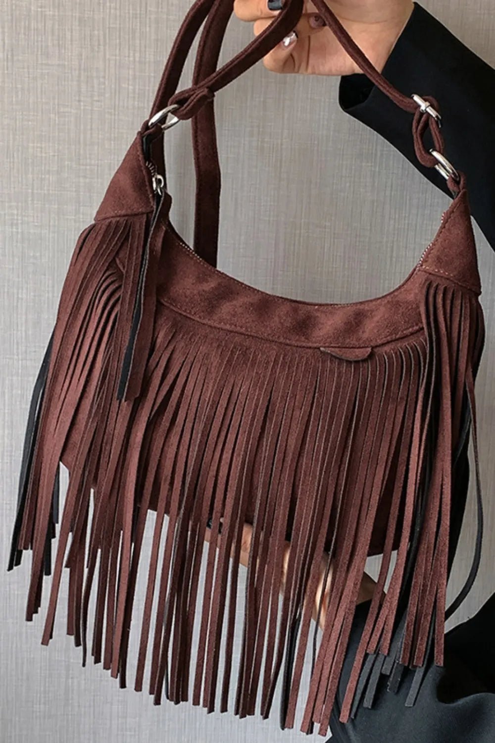 Suede Fringe Adjustable Strap Shoulder Bag - Cowgirltops.com