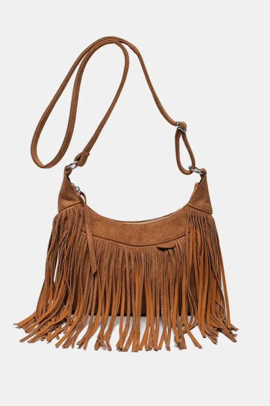 Suede Fringe Adjustable Strap Shoulder Bag - Cowgirltops.com