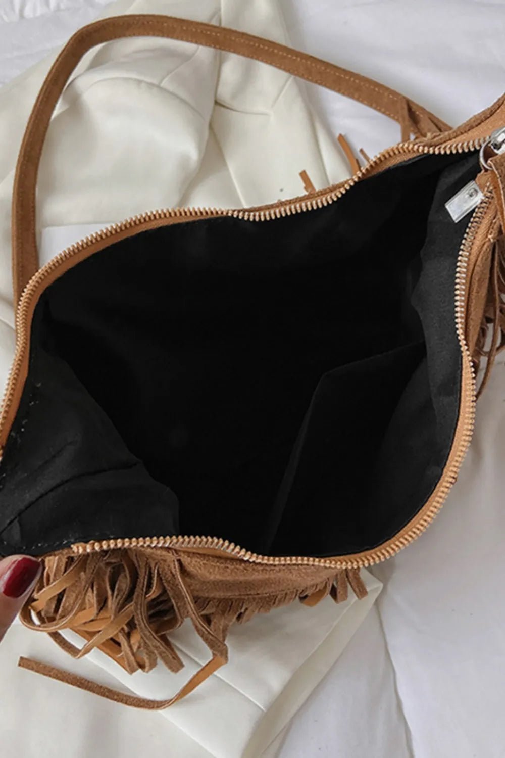 Suede Fringe Adjustable Strap Shoulder Bag - Cowgirltops.com