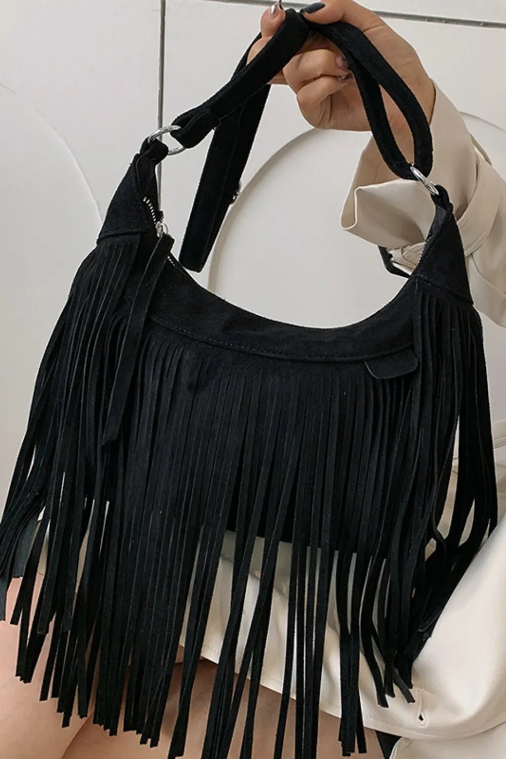 Suede Fringe Adjustable Strap Shoulder Bag - Cowgirltops.com