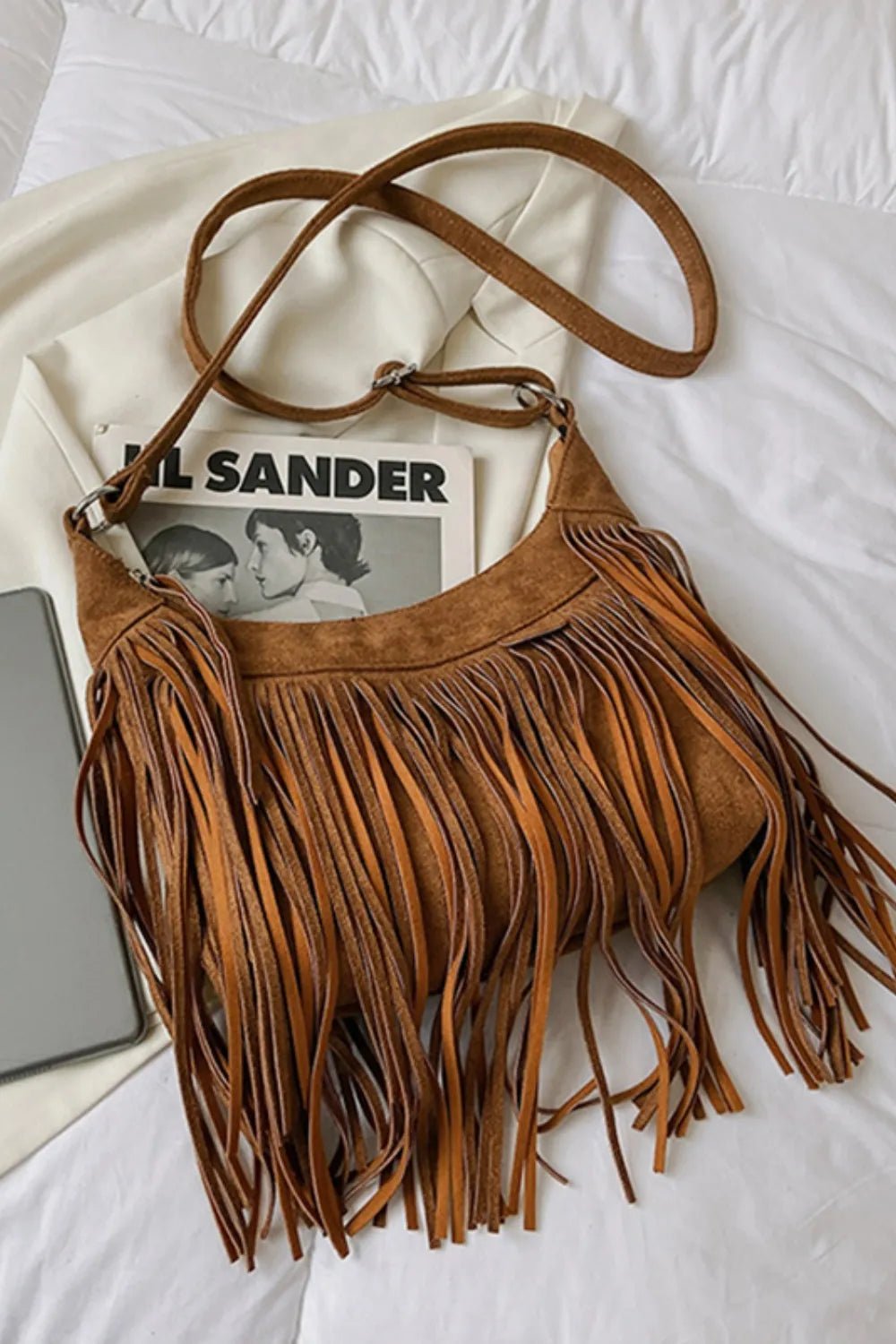 Suede Fringe Adjustable Strap Shoulder Bag - Cowgirltops.com