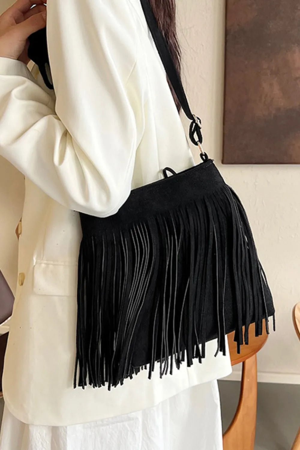 Suede Fringe Shoulder Bag - Cowgirltops.com